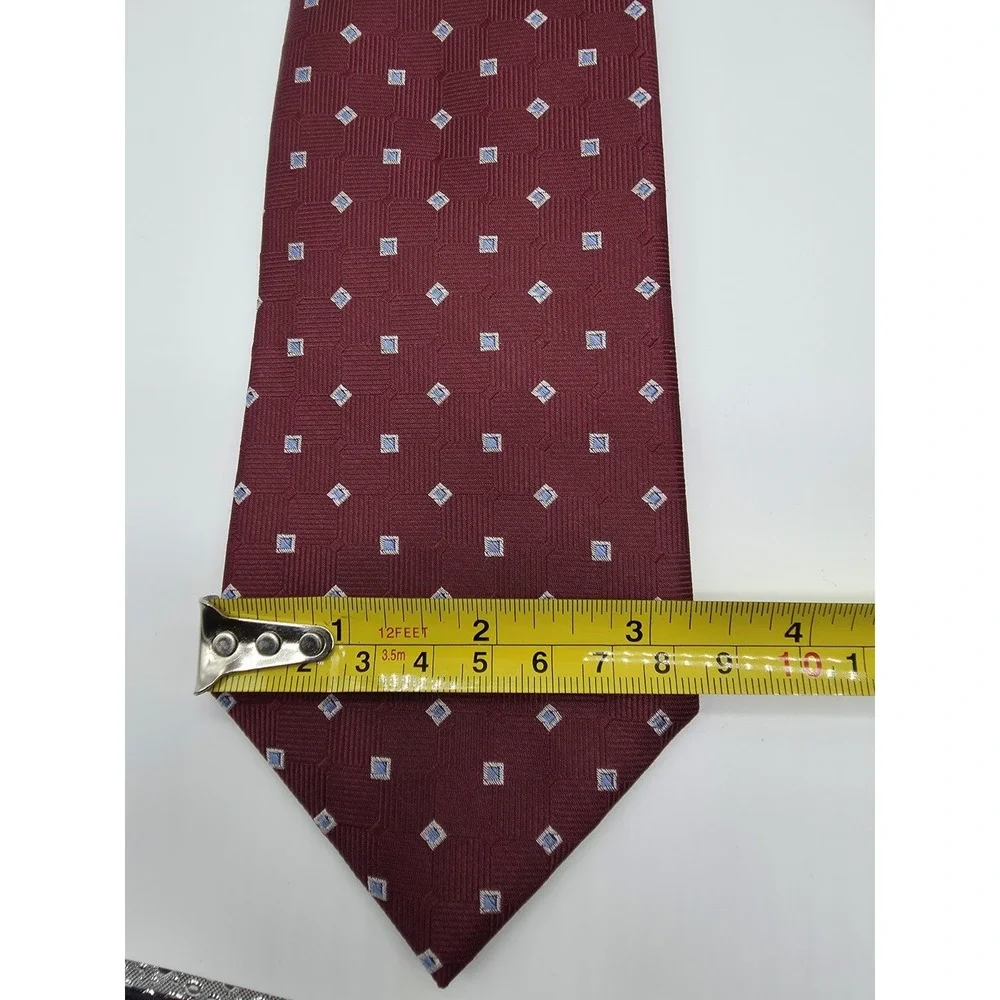 Tommy Hilfiger 100% Silk Geometric Crimson Blue Tie 57